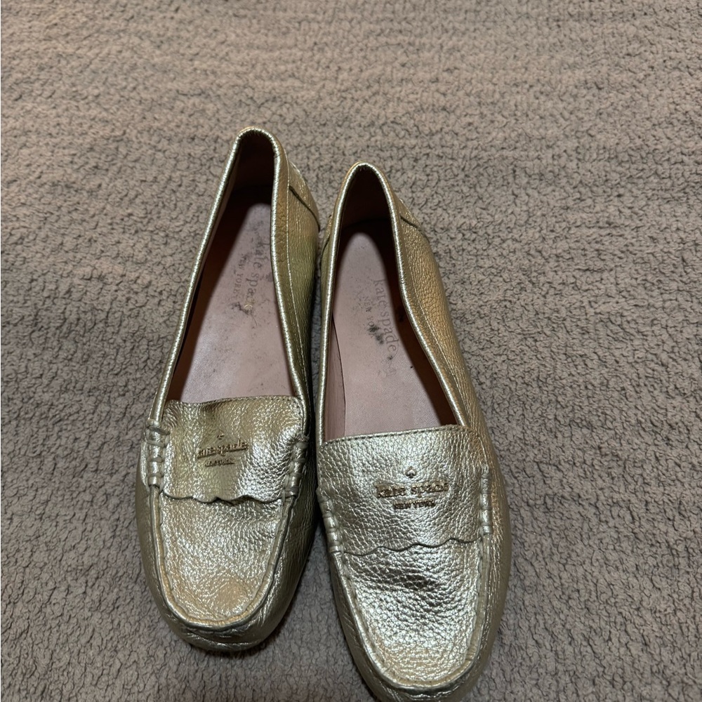 Kate Spade Gold Leather Loafers